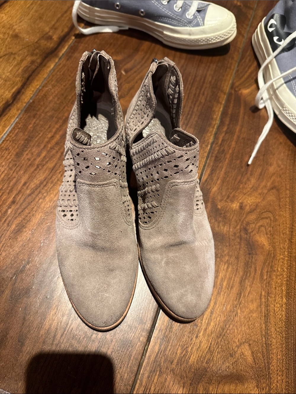 Taupe Suede Cutout Ankle Booties